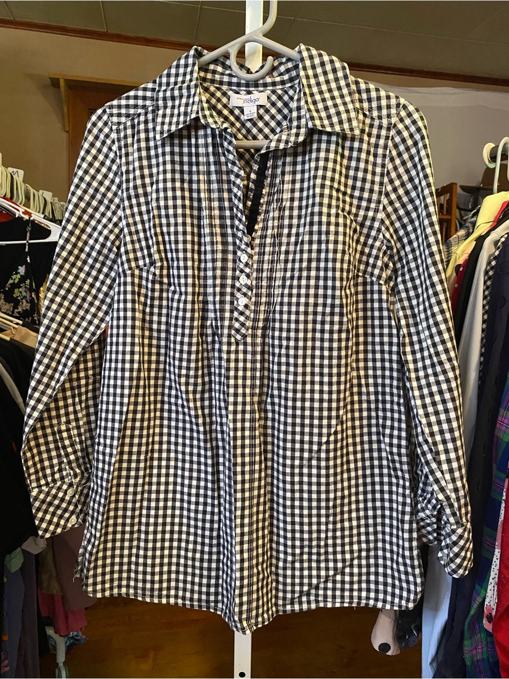 Checked Quarter Button-Front Shirt - Black/White Gingham
